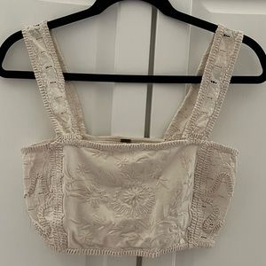 Free People Embroidered Crop Tank, Cream, Size S/P